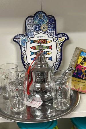 Juego de tetera+6 vasos+Te+ bandeja