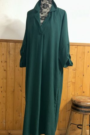 Vestido crep verde manga larga