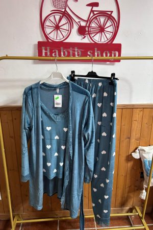 Pijama 3 piezas terciopelo azul