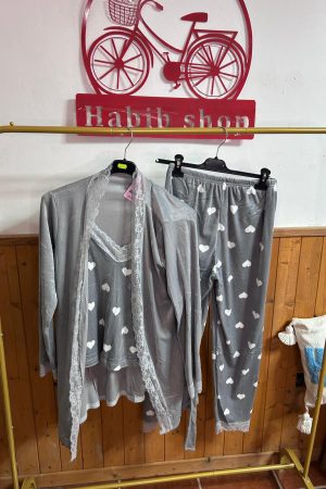 Pijama 3 piezas terciopelo Gris L
