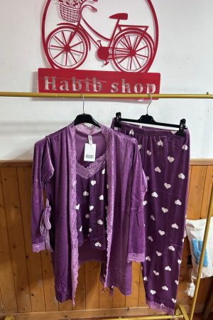 Pijama 3 piezas terciopelo Morado L