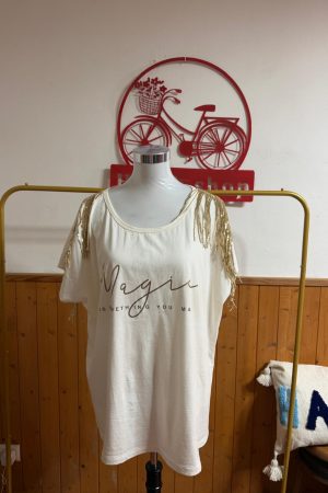 Camiseta flecos dorados